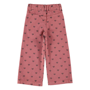 Piupiuchick - Organik Pamuklu Kalp Desenli İspanyol Paça Pantolon | Pembe