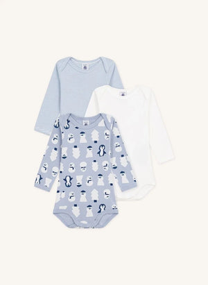 Petit Bateau - 3'lü Organik Pamuk Kardan Adam Gövdesi Seti | Gri mavi