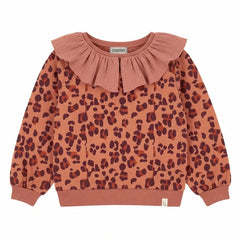 Cozmo - Laia Fırfırlı Yaka Sweatshirt Organik Pamuk Leopar | Mercan