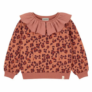 Cozmo - Laia Fırfırlı Yaka Sweatshirt Organik Pamuk Leopar | Mercan