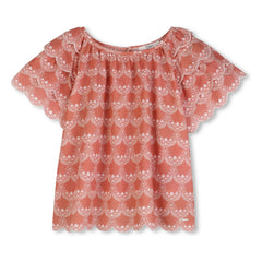 Chloé – Gerüschte Bluse aus Bio-Baumwolle | Pfirsich