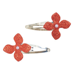 Tartine et Chocolat - 2er-Set glitzernde Blumen-Haarspangen | Kirschrot