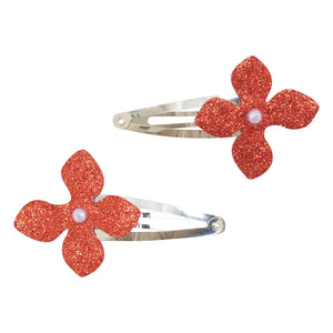 Tartine et Chocolat - 2er-Set glitzernde Blumen-Haarspangen | Kirschrot