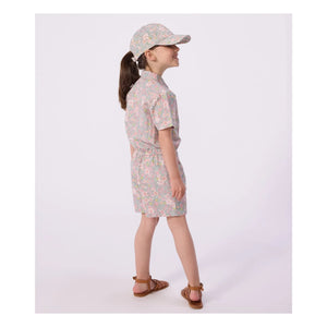 Petit Bateau - Bio-Baumwoll-Poplin-Blumenstrampler | Grau-Blau