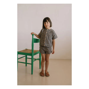 Studio Bohème - Pantalón corto de gasa de algodón orgánico Georgette Gingham | Negro