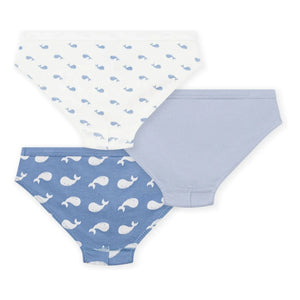 Petit Bateau - Pack de 3 braguitas de algodón orgánico con estampado de ballenas | Azul