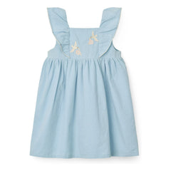 Copenhagen Colors - Vestido de algodón orgánico con bordado floral y estampado de pájaros | Azul claro