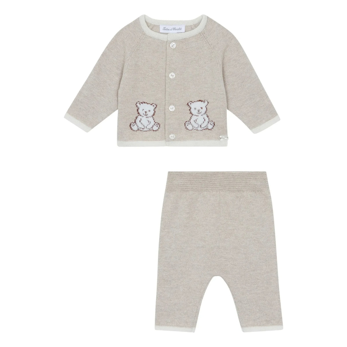 Tartine et Chocolat - Teddy Bear Örgü Hırka ve Pantolon Takımı | Heather beige