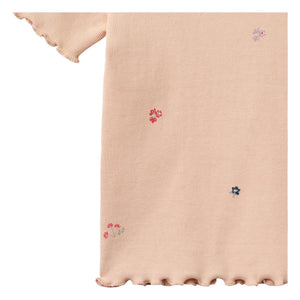 Wheat – Alicia Geripptes T-Shirt Bio-Baumwolle Blumen | Pfirsich