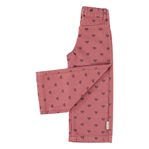Piupiuchick - Organik Pamuklu Kalp Desenli İspanyol Paça Pantolon | Pembe