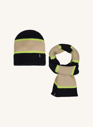 Tumble N'Dry - Çizgili şapka ve atkı seti | Gece mavisi