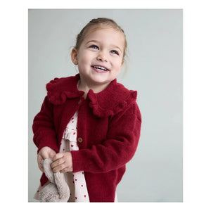 Búho - Girly Bébé kardigan s gumbima i Claudine ovratnikom | trešnjasto crvena