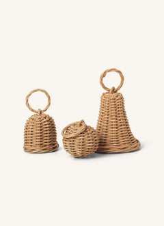 Ferm Living - Χριστουγεννιάτικα στολίδια από πλεκτό ρατάν σε σχήμα καμπάνας - Σετ 3 τεμαχίων