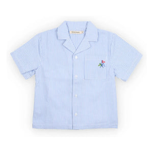 the new society - Badem Striped Seersucker Linen Shirt | Light Blue