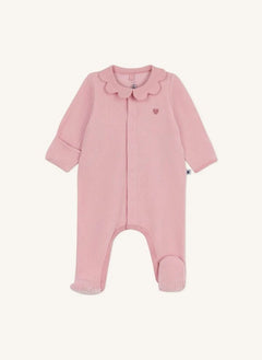 Petit Bateau - Dors Bien Kabartmalı Fırfırlı Yaka Organik Pamuklu Pijama | Pembe