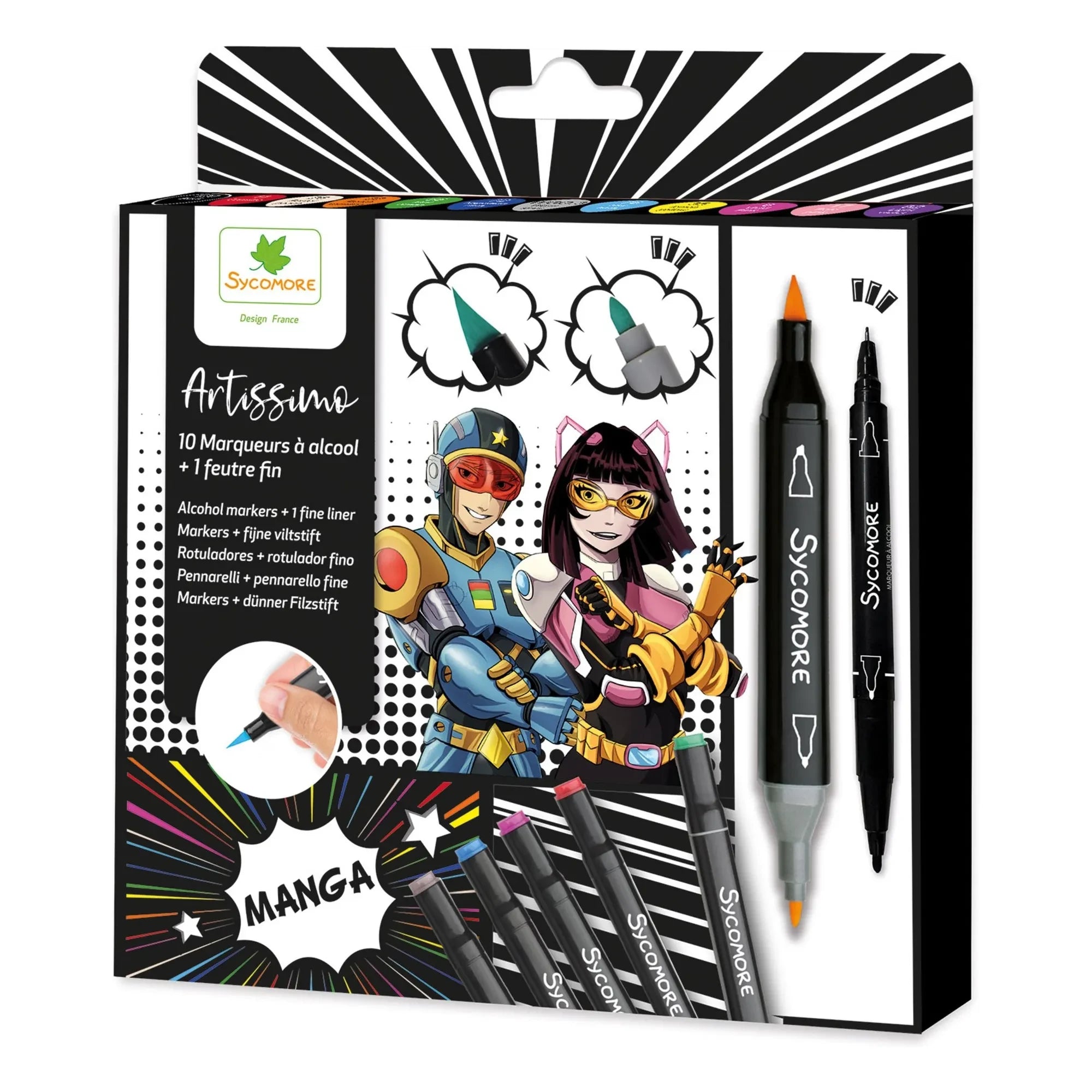 Sycomore - 10 alkol bazlı marker + 1 ince keçeli kalem
