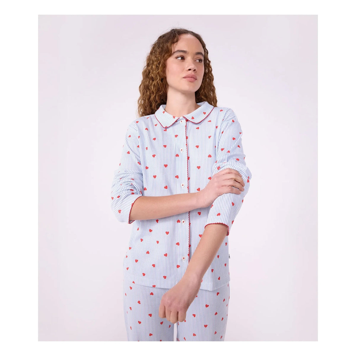 Petit Bateau - Kalp Desenli Organik Pamuk Pijama Gömleği | Mavi