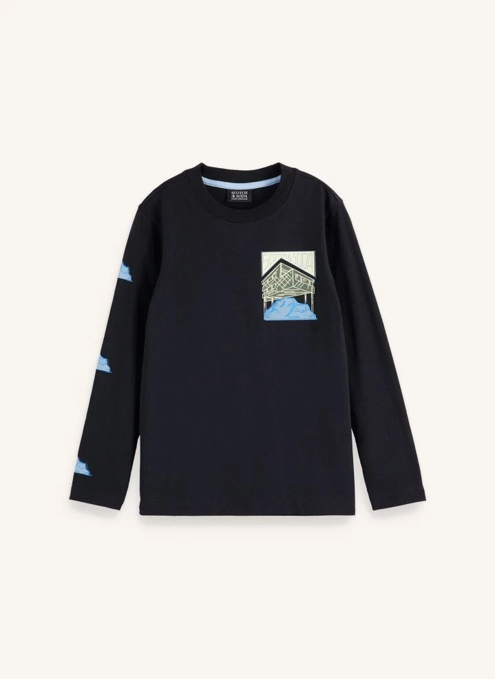 Scotch & Soda - Artwork تيشيرت بأكمام طويلة | أسود