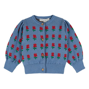 Emile et Ida - Cardigan aus Bio-Baumwolle mit Blumenmuster | Blau