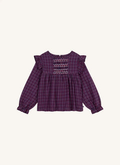 Petit Bateau - Organik pamuklu volanlı ekose bluz | Lacivert