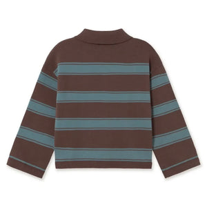 Tinycottons - Çizgili Polo Yaka Kazak | Kahverengi