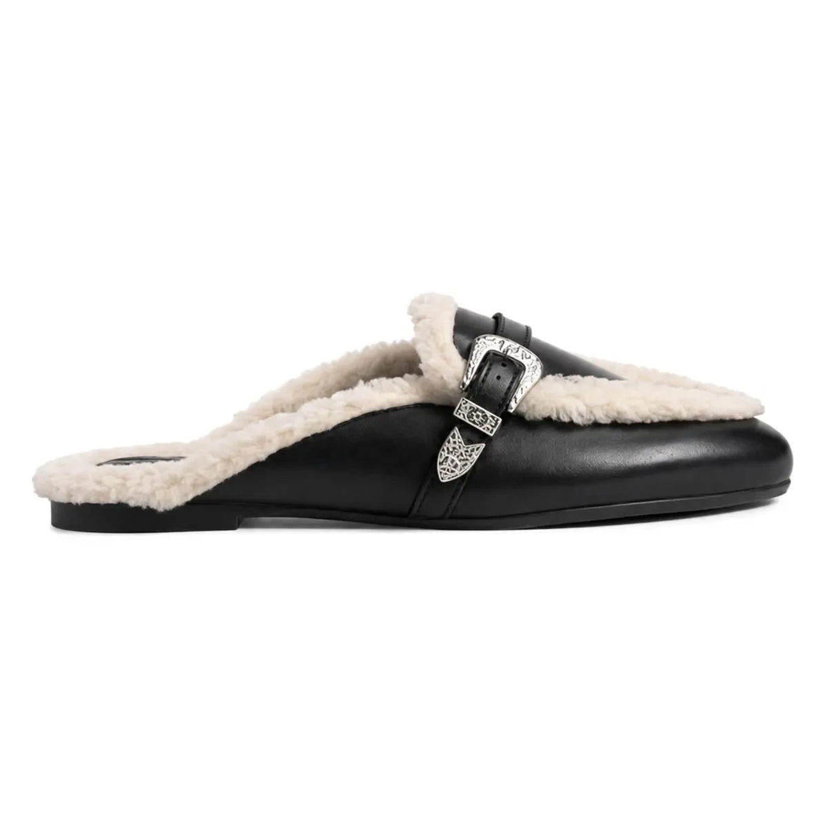 Posa - Aspen Leather and Fur Mule Slippers | Black