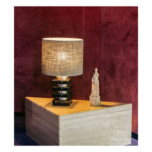The Socialite Family - Brushed Aluminum and Travertine Covered Triangolo Side Table