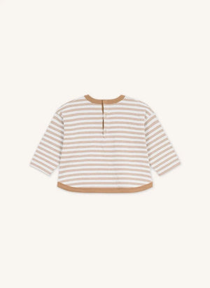 Petit Bateau - Çizgili Rozetli Organik Pamuk Bebek Tişörtü | Bej