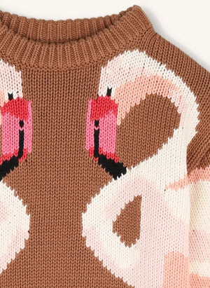 Chloé - Maglione in cotone biologico Flamants Roses | Caramello