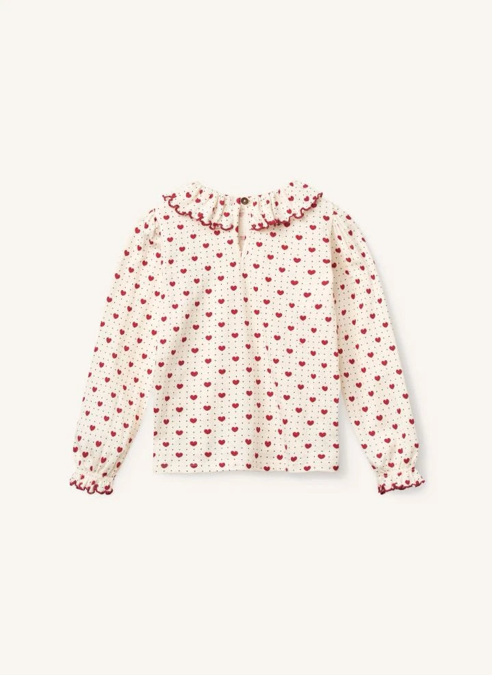 Copenhagen Colors - Volanlı Yaka ve Kalpli Krep Bluz | Ekru