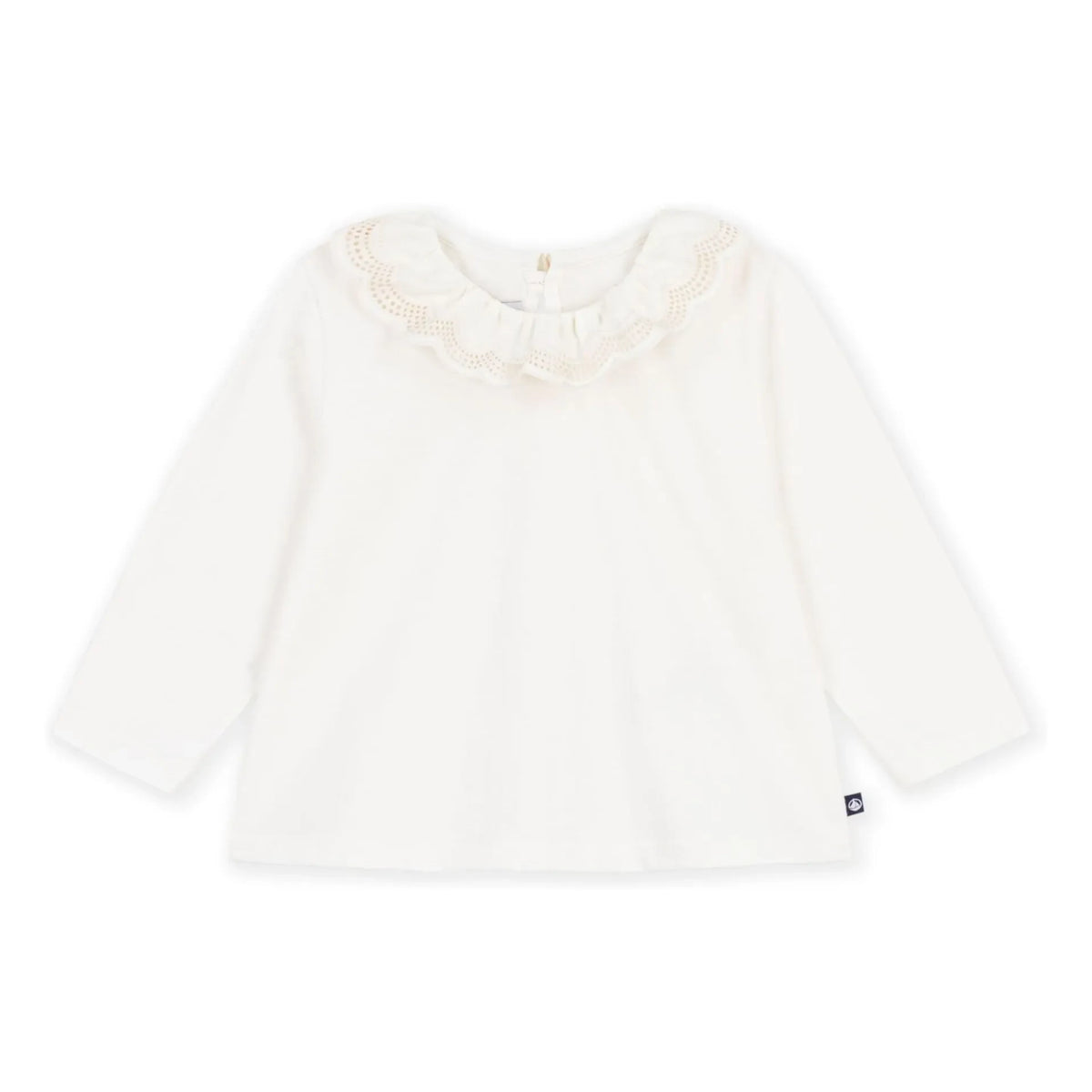 Petit Bateau - Organik pamuklu fırfırlı yakalı T-shirt | Beyaz