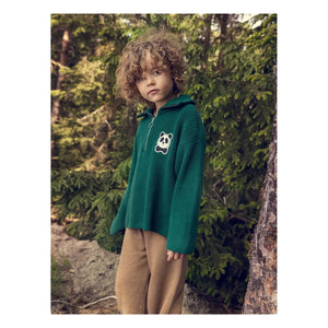 Mini Rodini - Jersey con cremallera Panda de algodón orgánico | Verde