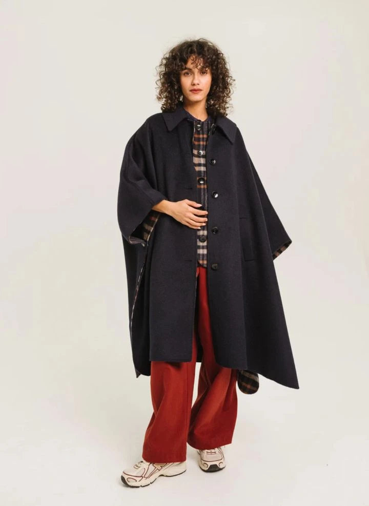 Sacrécoeur - Selena Reversible Cotton Cape | Blue