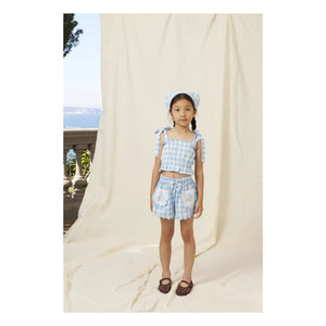 Bebe Organic - Pantalón corto con bordado de azulejos Viola | Azul claro