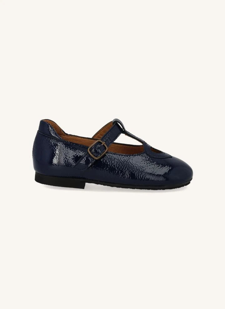 Angulus - Mary Jane T-Riemen Ballerinas mit herzförmigem Ausschnitt aus Lackleder | Marineblau