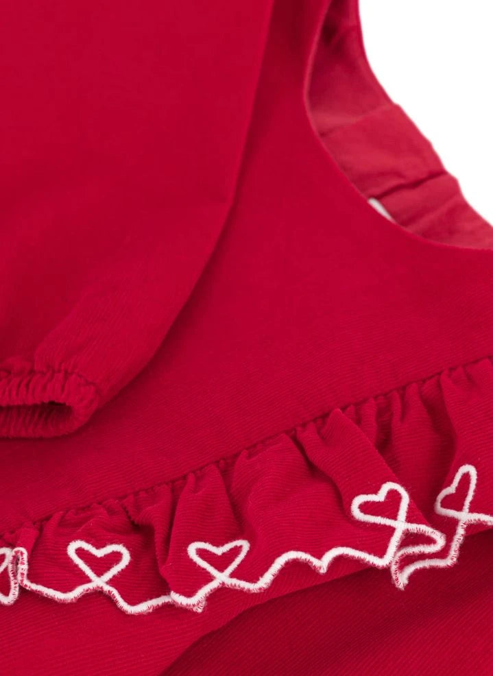 Petit Bateau - ऑर्गेनिक कॉटन फ्रिल्ड ड्रेस | लाल