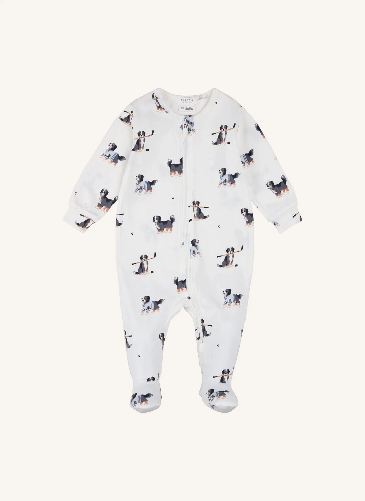 Petit Lem - Köpek Baskılı Modal ve Organik Pamuklu Patikli Pijama | Ekru