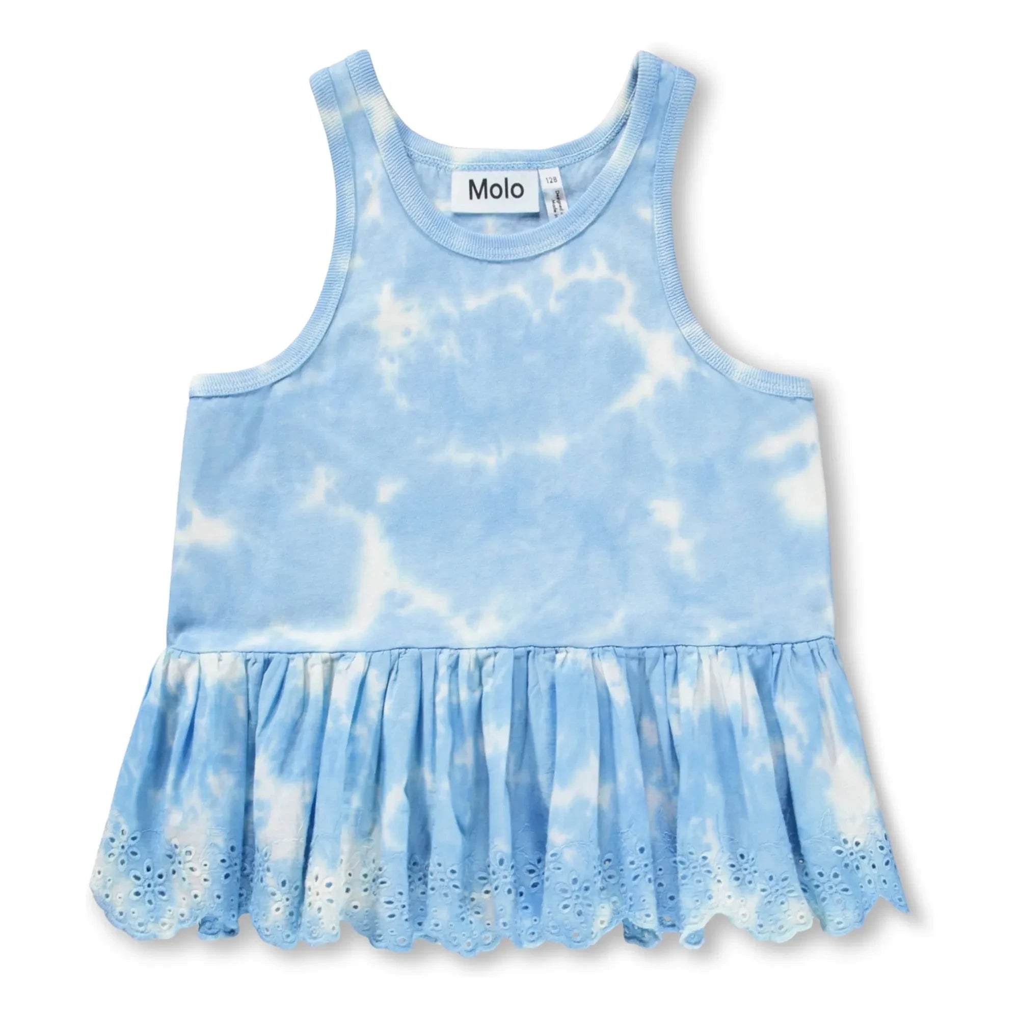 Molo - Rosa Tie and Dye organik pamuklu fırfırlı atlet | Açık Mavi