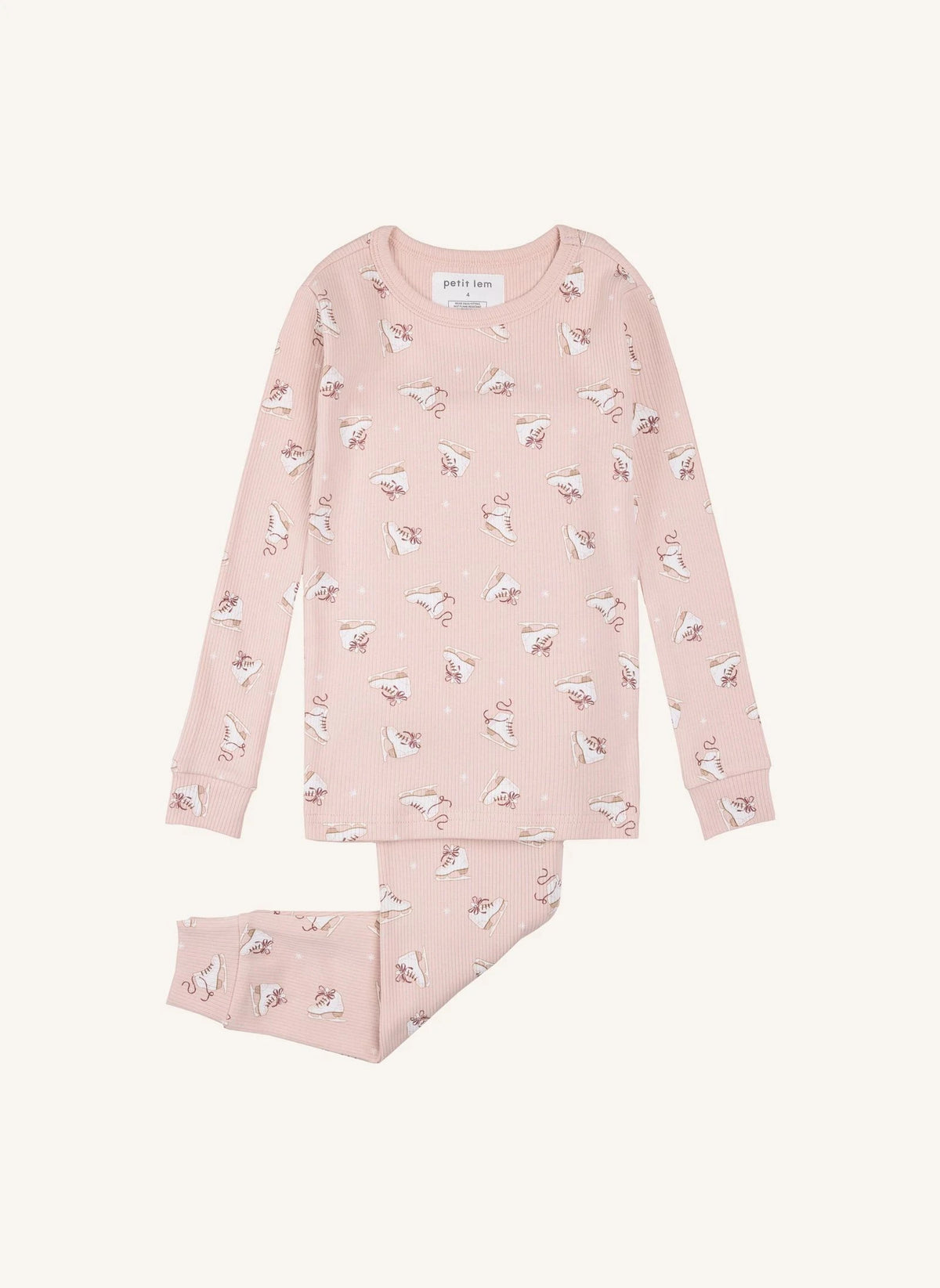Petit Lem - Organik Pamuklu Nervürlü Kaykay Baskılı Pijama | Açık Pembe