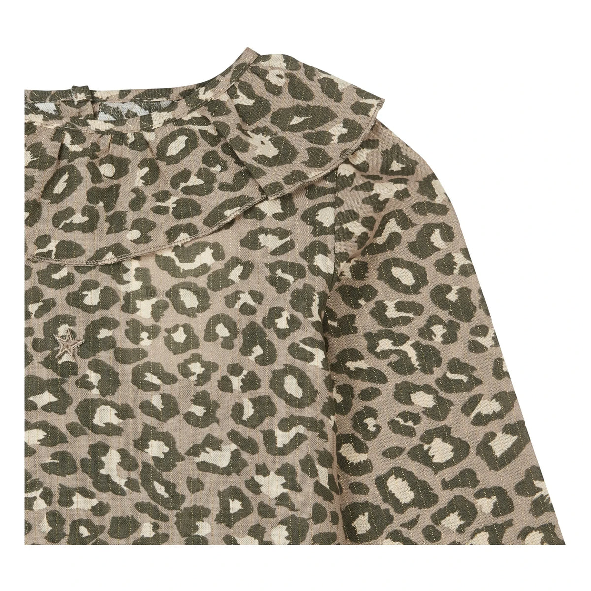 Tocoto Vintage - Leopar Desenli Fırfırlı Yaka Bluz | Kahverengi