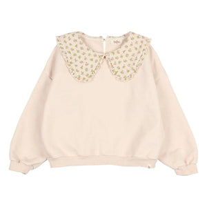 Búho - Organik Pamuk Cottage Çiçekli Claudine Yakalı Sweatshirt | Açık Pembe