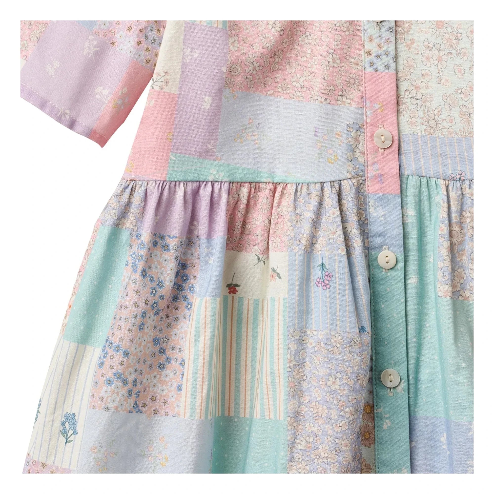 Wheat - Annabell Patchwork Organik Pamuk Elbise | Soluk sarı