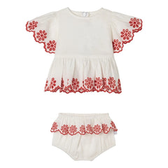 Stella McCartney Kids - Set aus Leinenstickerei-Top und Shorts | Elfenbein