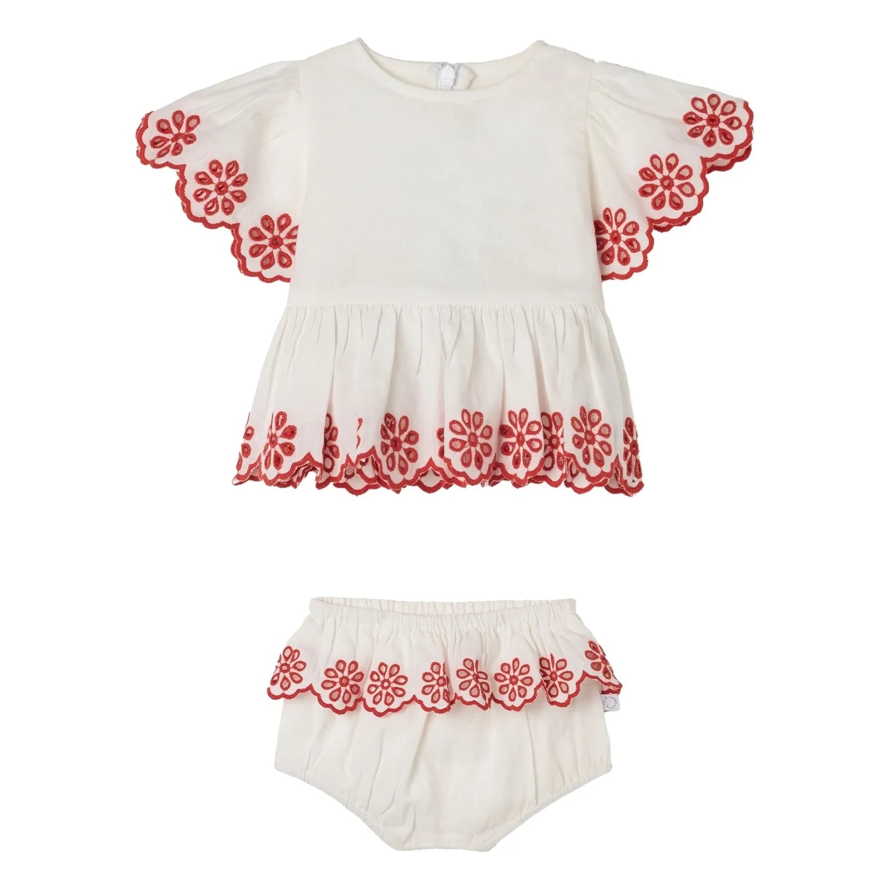 Stella McCartney Kids - Keten İşlemeli Üst ve Külotlu Şort Seti | Fildişi