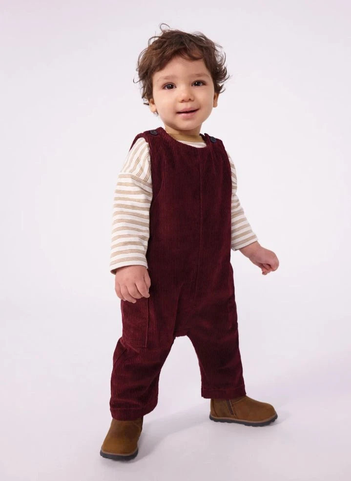 Petit Bateau - سالوبيت من القطن العضوي بملمس مخملي | عنابي