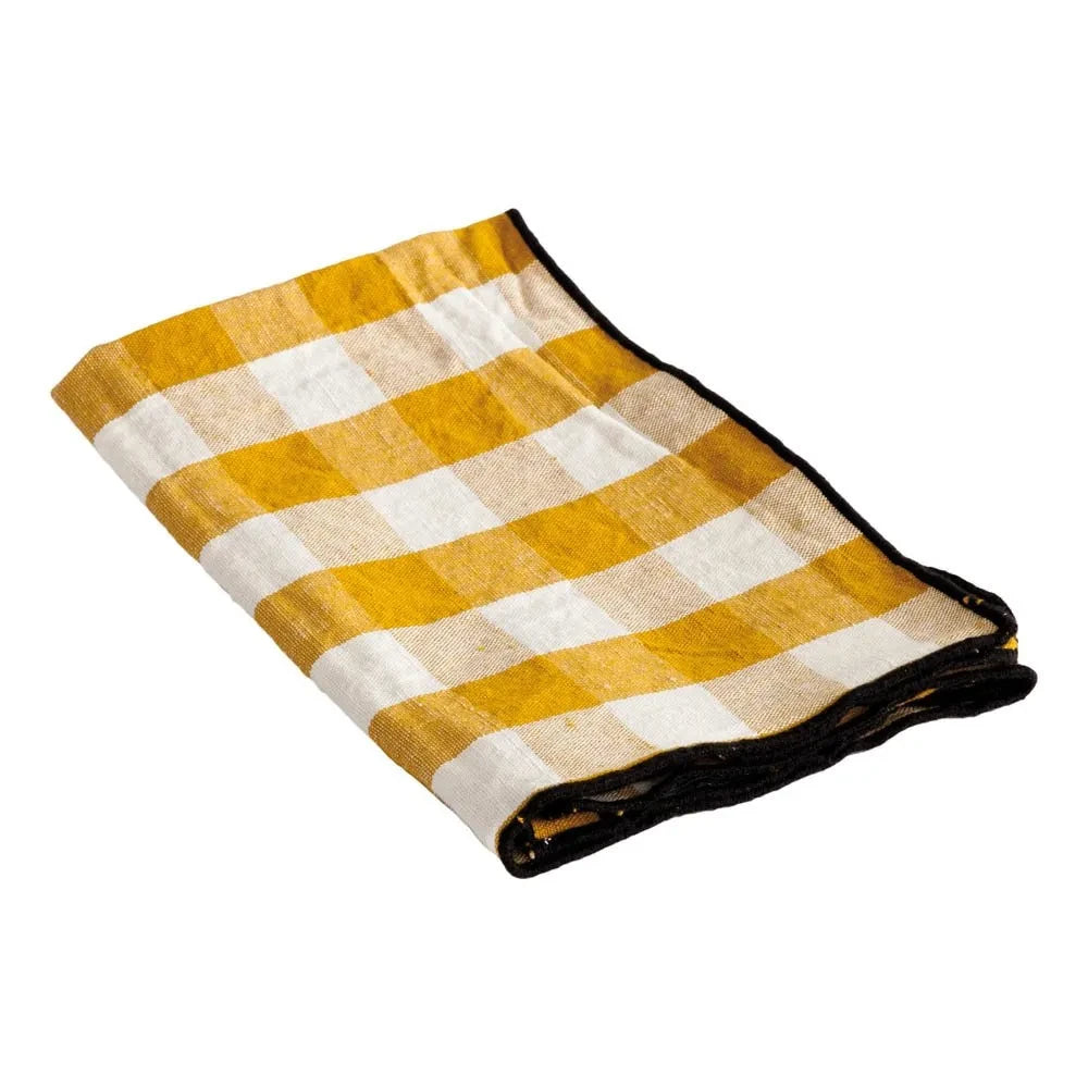 Maison de Vacances - Bourdon Siyah Fileli Gingham Peçete | Vichy Ocre