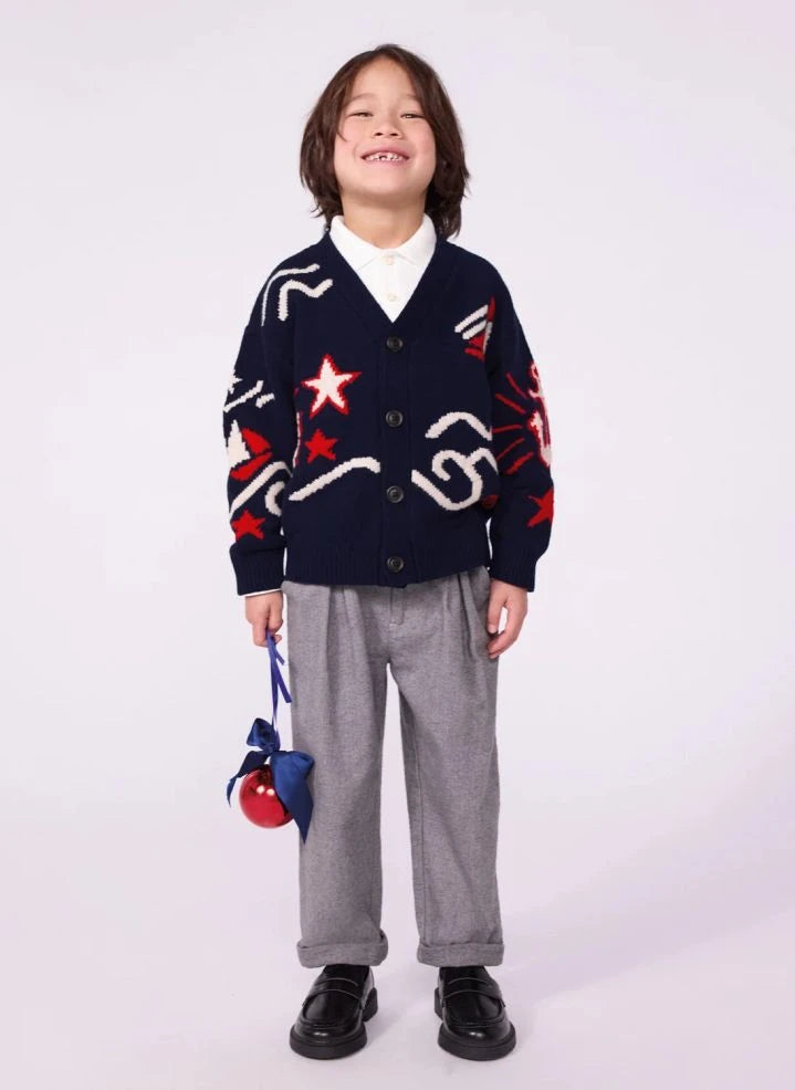 Petit Bateau - كارديجان صوف بياقة V وقصة واسعة باللون الكحلي