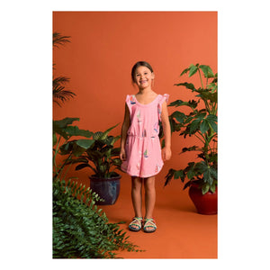 Maison Mangostan - Rosa Voile Eponge Overall mit Shorts