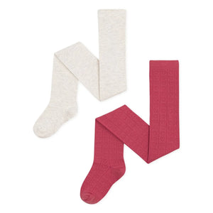 Petit Bateau - Set de 2 pares de calcetines hasta la rodilla de algodón orgánico calado con corazones | Gris beis