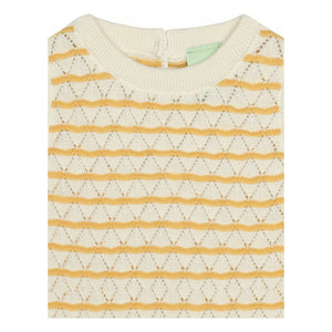 FUB - Gestreiftes Pointelle Top Bio-Baumwolle Feinstrick | Gelb